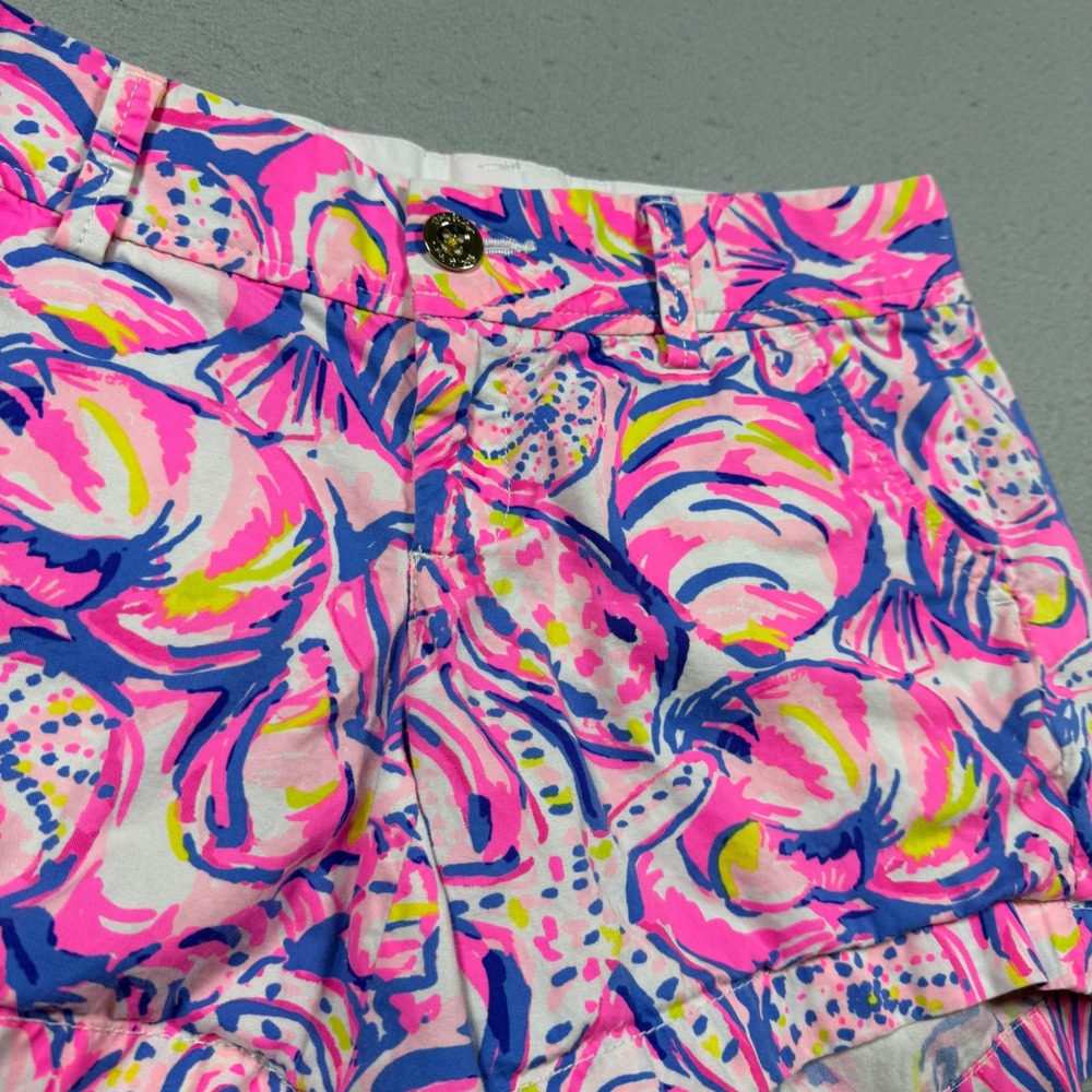 Lilly Pulitzer Callahan Shorts Pink Blue Seashell Tropical Cotton Womens 0